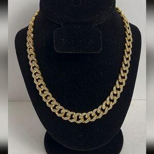 New Gold Over Brass Iced Out Cuban Link Chain Necklace 24 Inch